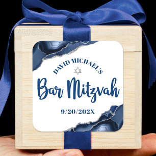 Bar Mitzvah Simple Modern Navy Blue Agate Script Quadratischer Aufkleber