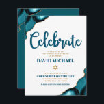 Bar Mitzvah Simple Modern Turquoise Agate Script Begleitkarte<br><div class="desc">Seien Sie stolz, freuen Sie sich und präsentieren Sie diesen Meilenstein Ihres Lieblings-Bar Mitzvah! Fügen Sie diese coole, einzigartige, moderne, personalisierte Einlage für zusätzliche Informationen zu Ihrer Veranstaltung ein. Dunkelblaue Schrift-Typografie und Imitate Goldstern von David überlagern einen schlichten, weißen Hintergrund mit türkisblauen Agitierfelsen, die mit Imitaten goldenen Adern verstärkt werden....</div>