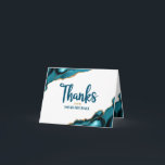 Bar Mitzvah Simple Modern Turquoise Agate Script Dankeskarte<br><div class="desc">Vergewissern Sie sich, dass Ihr Lieblings-Bar Mitzvah zeigt seine Wertschätzung für alle, die seine Meilenstein-Veranstaltung unterstützt! Versenden Sie diese coole, einzigartige, moderne, personalisierte Dankeschön-Karte. Türkisblaue handgeschriebene Schrift und kühn, sans serif Typografie überlagern einen schlichten, weißen Hintergrund mit türkisfarbenen, agatfarbenen Felsen, die mit goldenen Venen aus Imitat bestickt sind. Zusätzliche türkisblaue...</div>