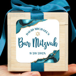 Bar Mitzvah Simple Modern Turquoise Agate Script Quadratischer Aufkleber