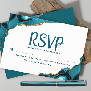 Bar Mitzvah Simple Modern Turquoise Agate Script RSVP Karte