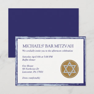 Bar Mitzvah sind kiddish Kartenblau und -gold in Einladung