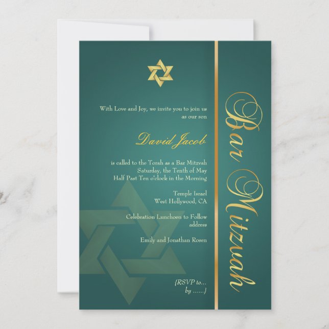 Bar Mitzvah/smaragdgrün/gold Einladung (Vorderseite)