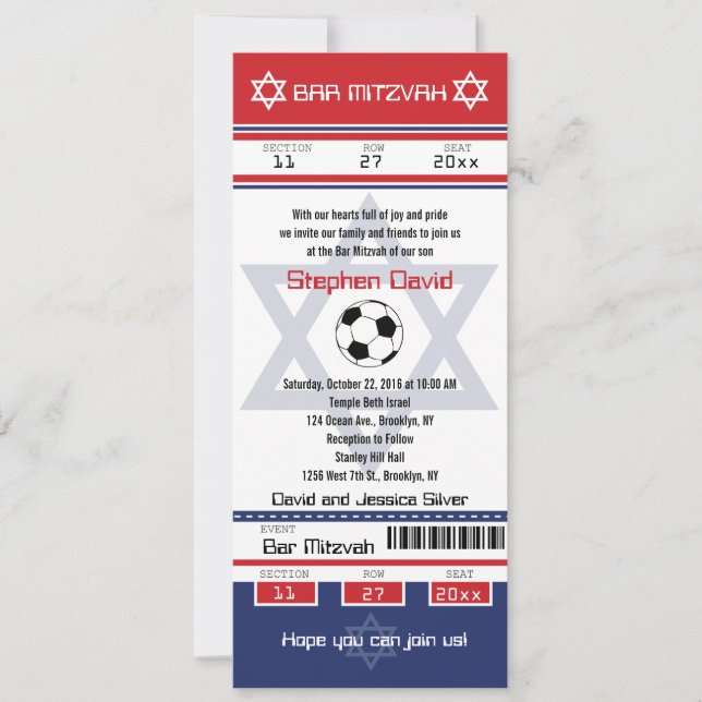 Bar Mitzvah Soccer Ticket Einladung (Vorderseite)