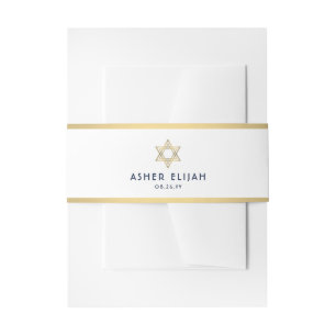 Bar Mitzvah Star der David White Navy Gold Moderne Einladungsbanderole