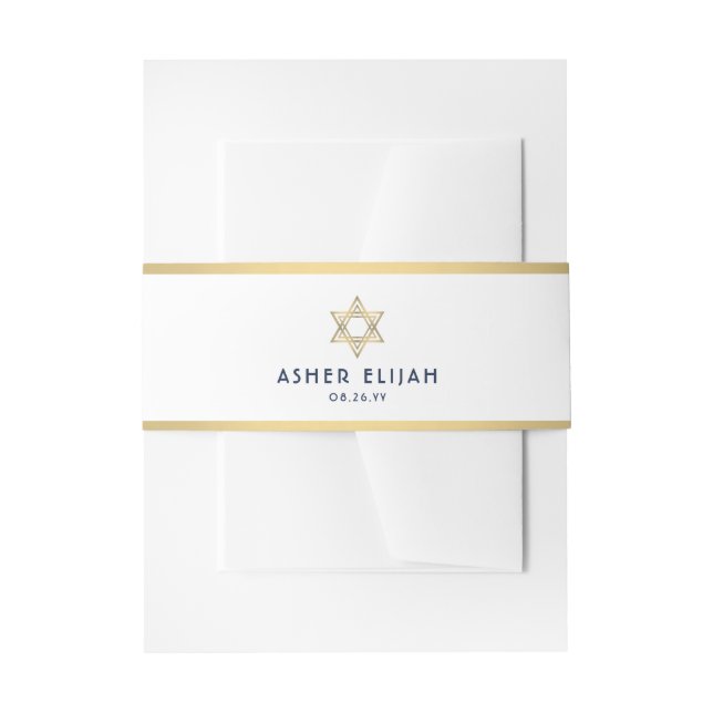 Bar Mitzvah Star der David White Navy Gold Moderne Einladungsbanderole (Vorderseite Beispiel)