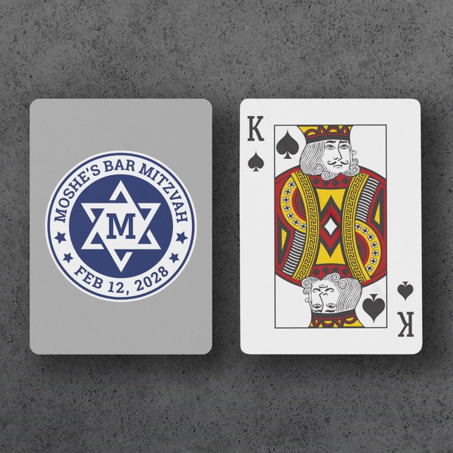 Bar mitzvah Star von David Blue Monogram grau Spielkarten (Von Creator hochgeladen)