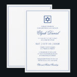 Bar Mitzvah Star von David Elegant Classic Blue Einladung<br><div class="desc">Besteht aus eleganter Serif und kursiver Schriftzypografie auf Rahmen mit einem Stern von David. Dieses Design ist zeitlos,  klassisch und elegant.

Dieses wurde von Select Party Supplies entworfen,  exklusiv für Zazzle.

Verfügbar unter:
http://www.zazzle.com/selectpartysupplies</div>