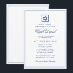 Bar Mitzvah Star von David Elegant Classic Blue Einladung<br><div class="desc">Besteht aus eleganter Serif und kursiver Schriftzypografie auf Rahmen mit einem Stern von David. Dieses Design ist zeitlos,  klassisch und elegant.

Dieses wurde von Select Party Supplies entworfen,  exklusiv für Zazzle.

Verfügbar unter:
http://www.zazzle.com/selectpartysupplies</div>