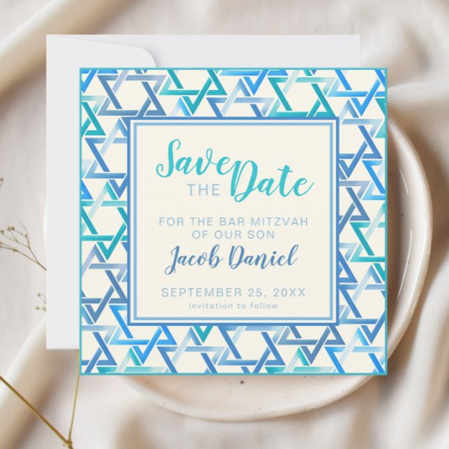 Bar Mitzvah Stern david Flat Save the Date Card (Von Creator hochgeladen)