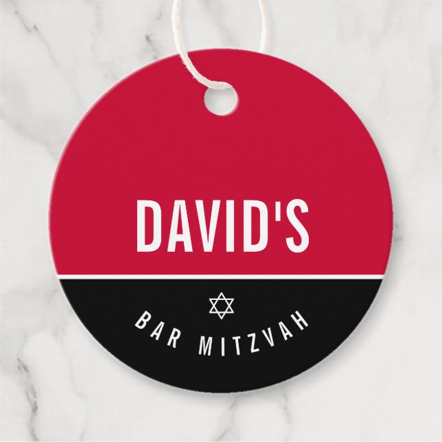 BAR MITZVAH Stern Moderner Junge Graurot Geschenkanhänger (Vorderseite)