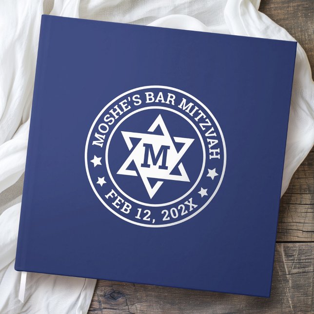 Bar mitzvah Stern von David blau jede Farbe Monogr Gästebuch (Bar mitzvah Star of David blue any color monogram Guest Book)