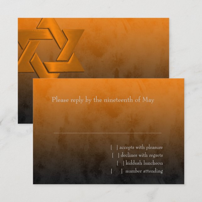 Bar Mitzvah stilvoller orange Davidsstern Ombre RSVP Karte (Vorne/Hinten)