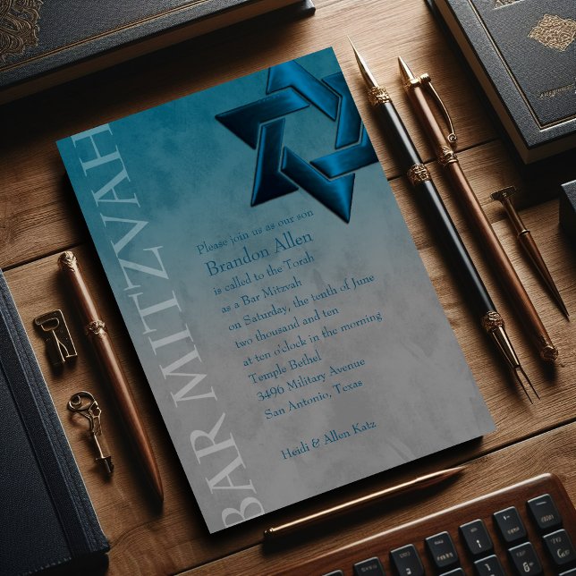 Bar Mitzvah Stylish Aquamarin Blue Star von David  Einladung (Von Creator hochgeladen)