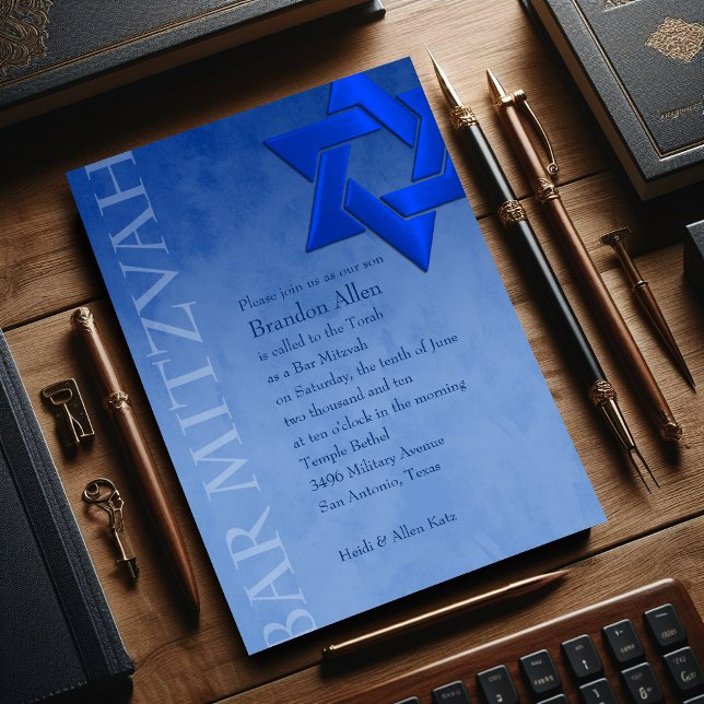 Bar Mitzvah Stylish Blue Star von David Ombre Einladung (Von Creator hochgeladen)