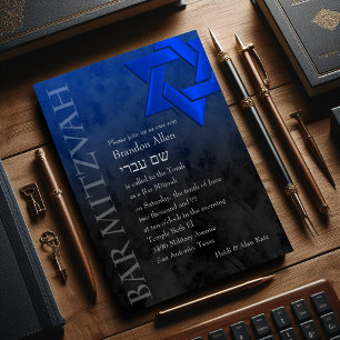 Bar Mitzvah Stylish Blue Star von David Ombre Einladung