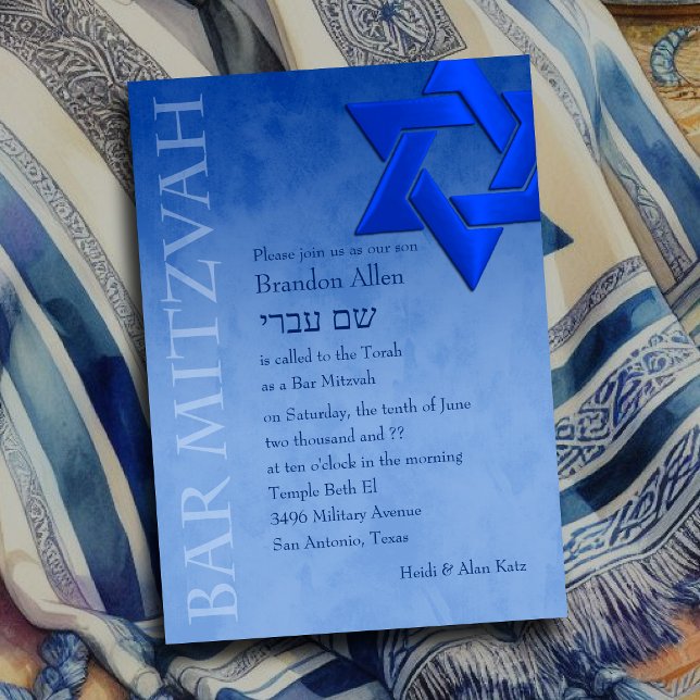 Bar Mitzvah Stylish Blue Star von David Ombre Einladung (Von Creator hochgeladen)