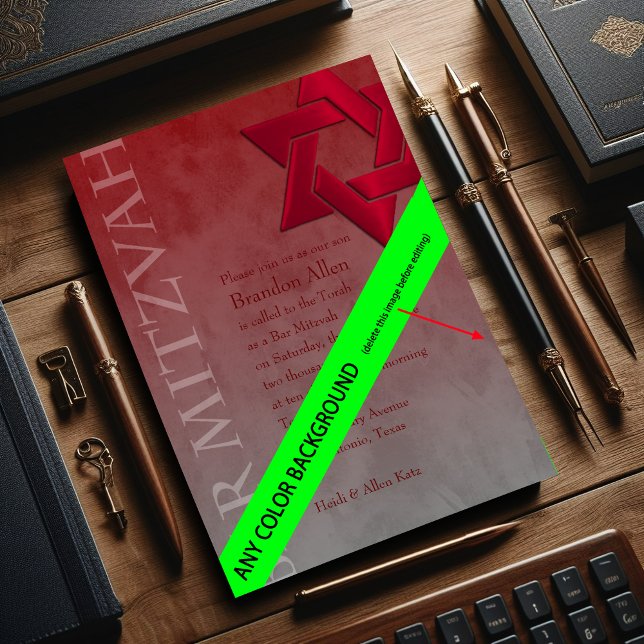 Bar Mitzvah Stylish Red Star von David Ombre Einladung (Von Creator hochgeladen)