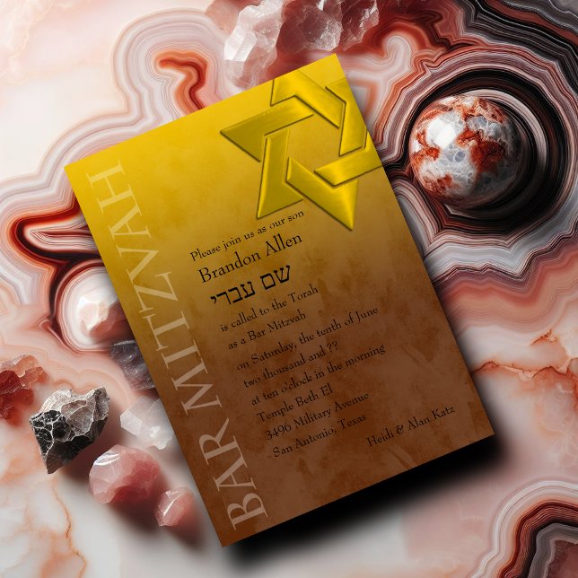 Bar Mitzvah Stylish Yellow Star von David Ombre Einladung (Von Creator hochgeladen)