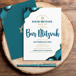 Bar Mitzvah Turquoise Agate Script Hebräischer Nam Einladung