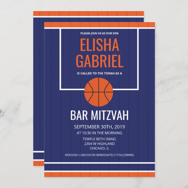 Bar Mitzvah Vintag Basketball Einladung (Vorne/Hinten)