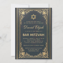 Bar Mitzvah Vintag Elegant Gold Star Dunkelblau Einladung