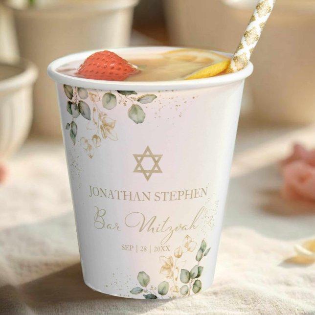 Bar Mitzvah Watercolor Paper Cups | Eukalyptus Pappbecher (Von Creator hochgeladen)