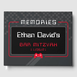 BAR MITZVAH WELCOME Gamer cool trendiger Rot-Schwa Gästebuch