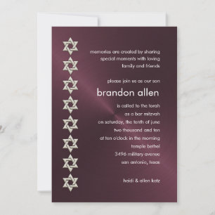 Bar Mitzvah Wine Sheen Silver Stars von David Einladung