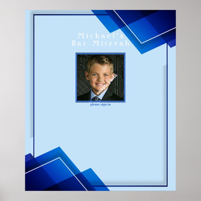 Bar Mitzvahs Modern Blue Geometric Poster (Vorne)