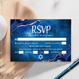 Bar Mitzwa-Galaxie-Blau-Achat-Wasserfarbe-Skript RSVP Karte