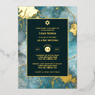 Bar Mizwa Einladung Echtes Folie Achat Gold Blau