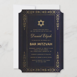 Bar Mizwa Elegant Navy Blau Gold Stern Vintage In Einladung