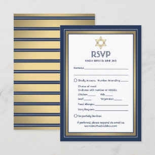 Bar-Mizwa-Essen-Auswahl Songwunsch Blau Gold RSVP Karte