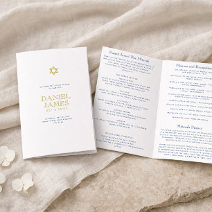 Bar-Mizwa-Faltpapierprogramm, Marineblau und Gold Flyer