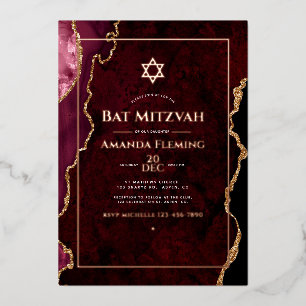 Bar Mizwa in Burgund und Roségold mit falschem Ach Folieneinladung