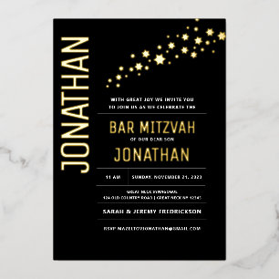 Bar Mizwa Modern Elegant Schwarz ECHTE GOLD Folie  Folieneinladung