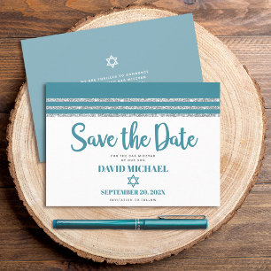 Bar Mizwa Moderne Fette Teal Silber Tallit Schrift Save The Date