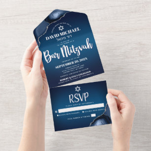 Bar Mizwa Moderne Navy Blau Ombre Achat Schrift All In One Einladung
