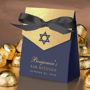 Bar Mizwa-Navy-Blau-Davidstern-Faux-Goldfolie Geschenkschachtel