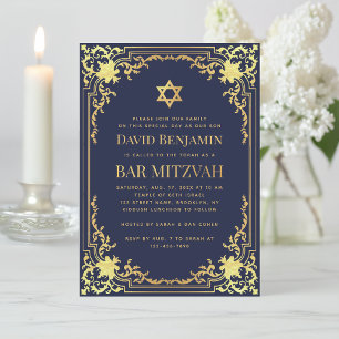 Bar Mizwa Navy Blau Falschgold Vintage Religiös Einladung