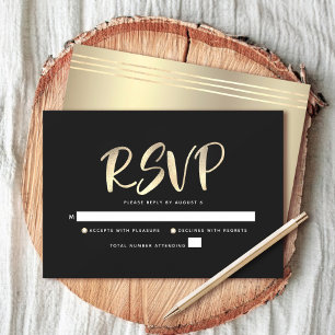 Bar Mizwa Schwarz Goldfolie Script Fett Modern RSVP Karte