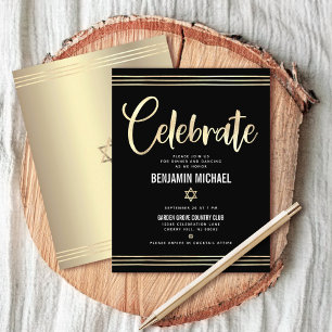 Bar Mizwa Schwarz Goldfolie Tallit Schrift Modern Begleitkarte