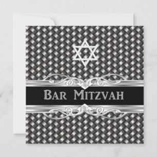 Bar Mizwa Stern Schwarz Silber Metall männlich Jun Einladung