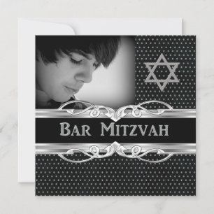 Bar Mizwa Stern Schwarz Silber Metall Nieten Einladung