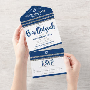 Bar Mizwa Tallit Navyblau Schrift Modern Einfach All In One Einladung