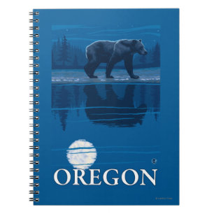 Bär Mondschein-im Vintagen Reise-Plakat Notizblock