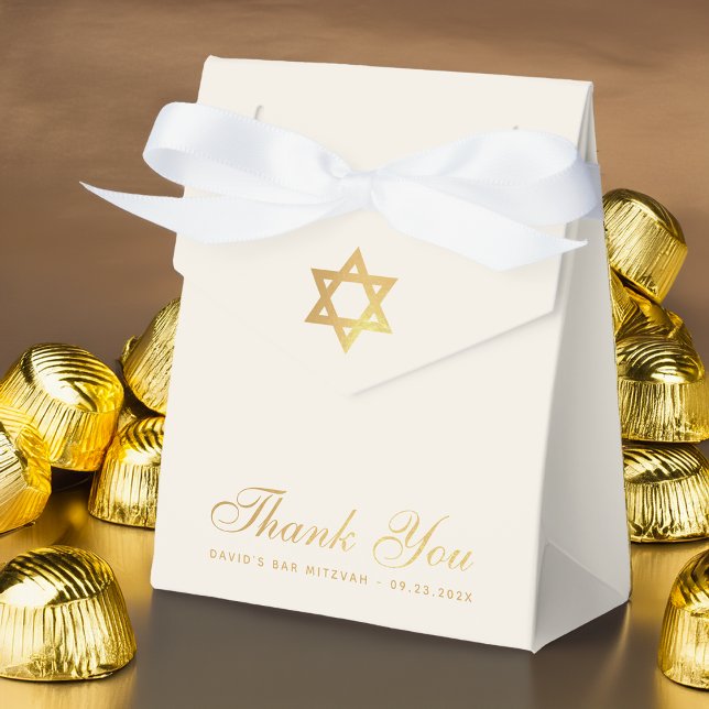 Bar oder Bat Mizwa Faux-Goldstern Danke Elfenbein Geschenkschachtel (Von Creator hochgeladen)