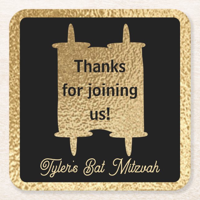 Bar oder Bat Mizwa Gold Torah Rechteckiger Pappuntersetzer (Vorderseite)