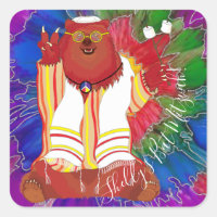 Bar or Bat Mitzvah Hippie Bären Stickers Square